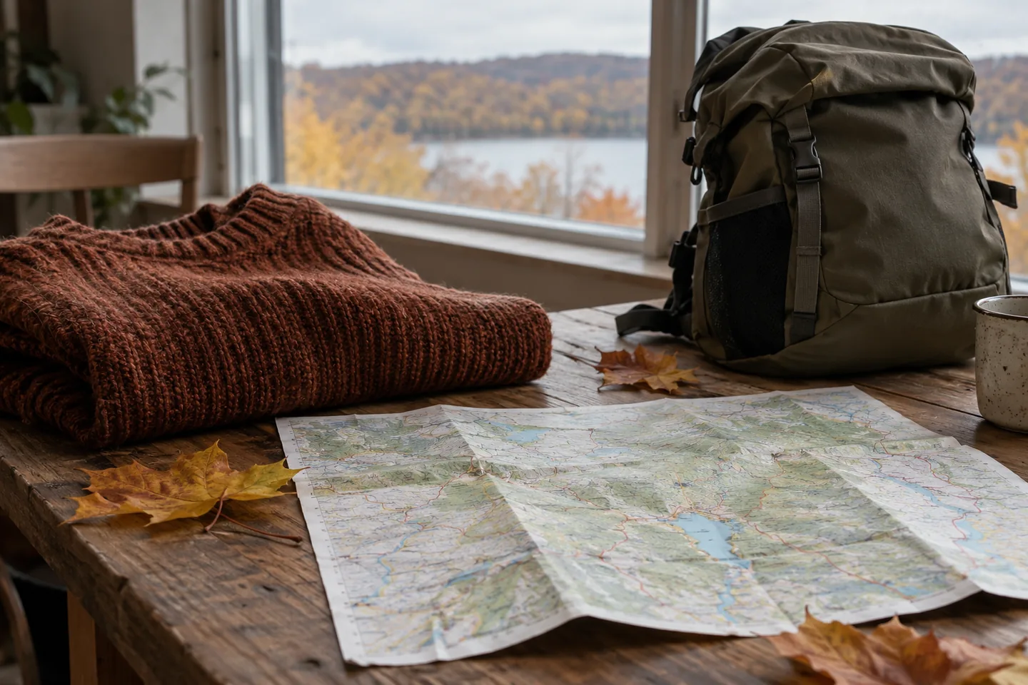 Autumn route map beside warm layer