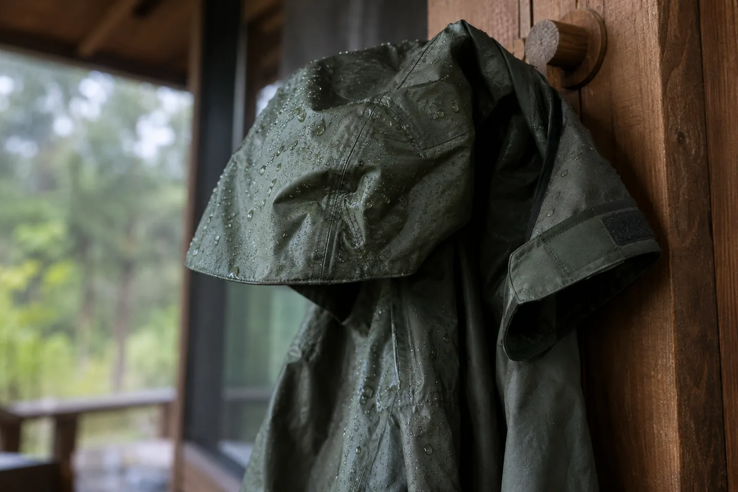 Rain jacket detail in everyday use