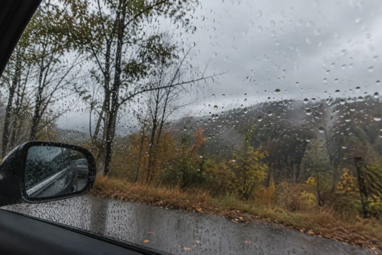 Rain on a parked car window